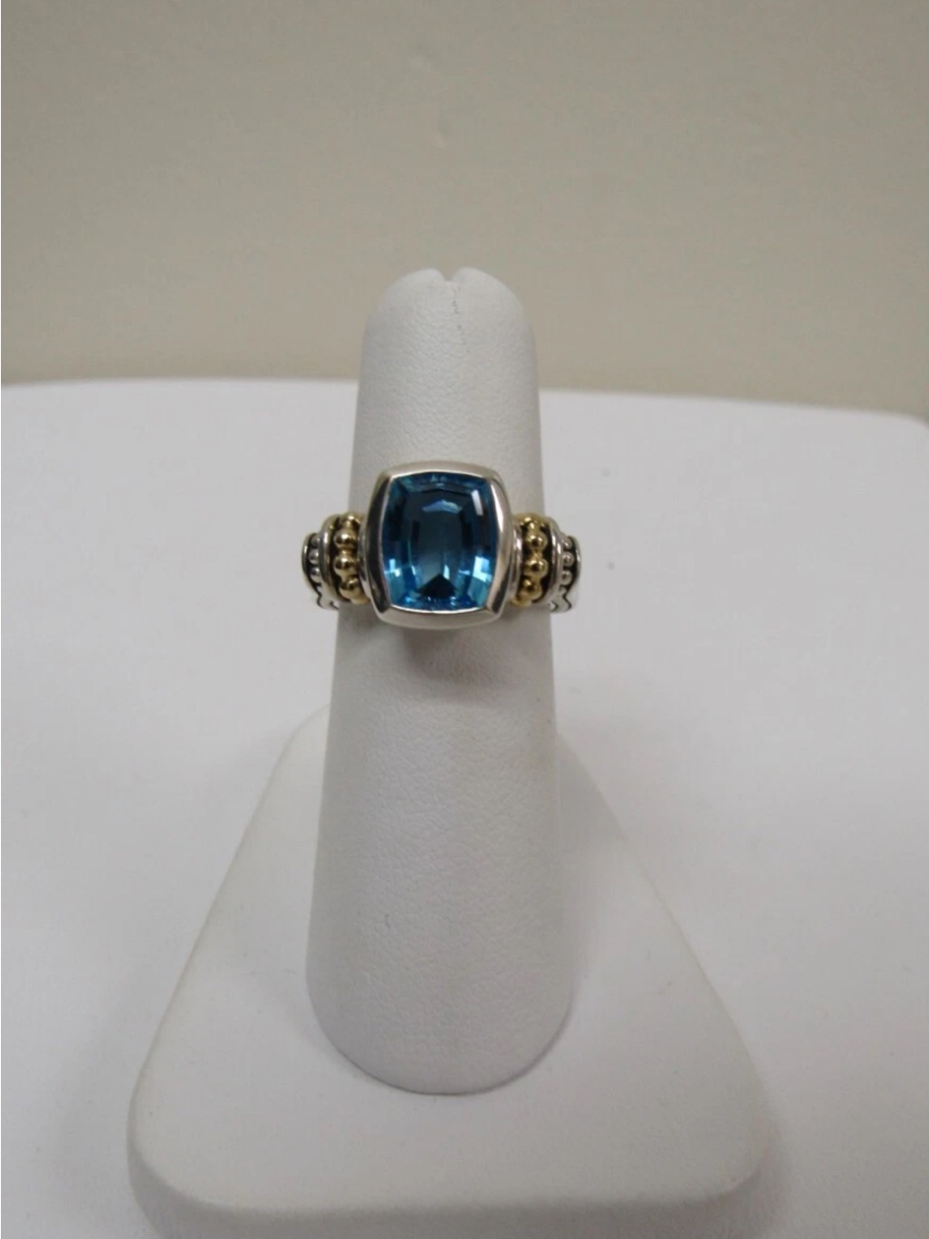 Designer Lagos Sterling Silver 18k Caviar Color Blue Topaz Ring